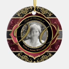 90:e nittionde Guld Ruby Diamonds Photo Ram Julgransprydnad Keramik