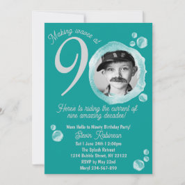 90:e Oceanen Teal Bubble Födelsedagsfest inbjudan