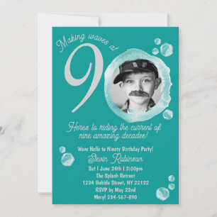 90:e Oceanen Teal Bubble Födelsedagsfest inbjudan