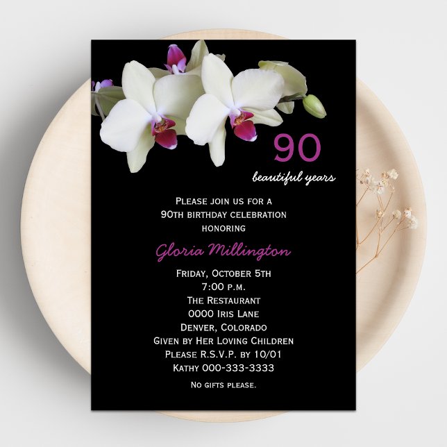 90:e Orchids Födelsedagsfest inbjudan (Skapare uppladdad)