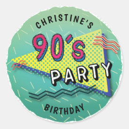 90:e PARTY Theme Mönster Stickers Runt Klistermärke