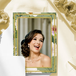 90:E Photo Grönt Guld Blommigt Elegant Birthday Inbjudningar