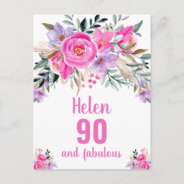 90:e rosa - blommigt för vattenfärgen  vykort (Framsida)