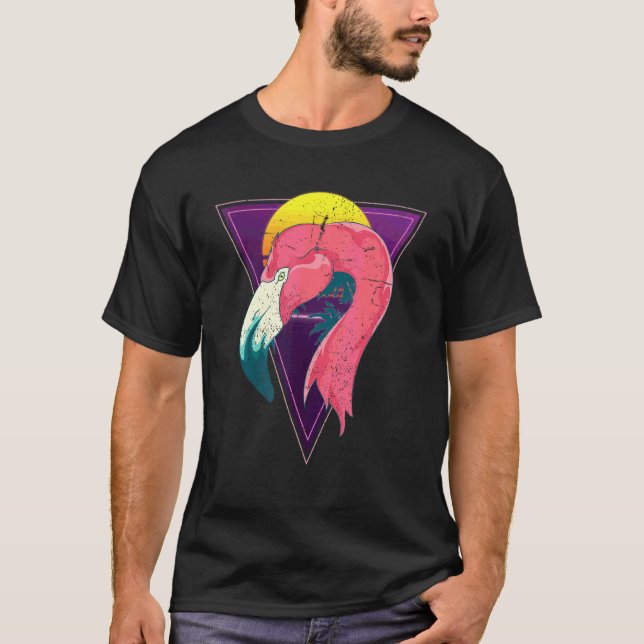 90:e Sunset Synthwave Rosa Flamingo Vaporwave Trop T Shirt (Framsida)