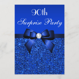 90:e Surprise Party Royal Blue Sequins and Bow Inbjudningar