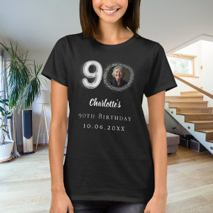 90:e svartfärgat silver-foto t shirt