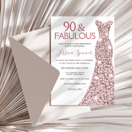 90 & Fabulous Ro Guld Dress 90:e Födelsedagsfest Inbjudningar