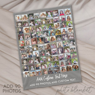 90 Fotocollage rutnät med text - grå Fleecefilt