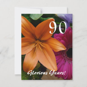 90 Gloriösa år!-Födelsedagsfest/Orange Lily Inbjudningar
