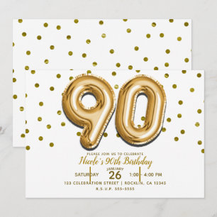 90 Guldbalonger & Konfetti 90-årsfest Inbjudningar