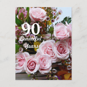 90 härliga år! - Födelsedagsfest/rosa ros Inbjudningar