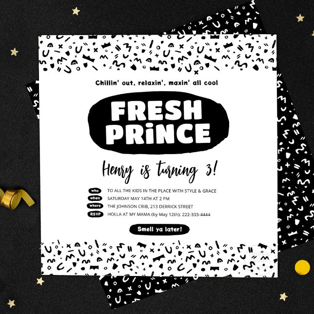 90 Hip hop födelsedag, färsk prins Rap Party Inbjudningar (Skapare uppladdad)