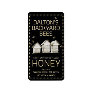 90 Labels Backyard Hive honey Little Bees on Black Adressetikett