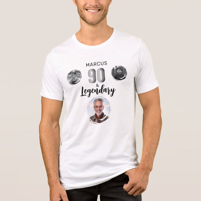 90 & Legendarisk 3 Bilder 90-årsdag  T Shirt (Framsida)