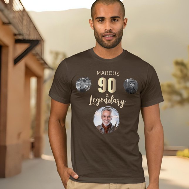 90 & Legendarisk 3 Bilder Guld 90-årsdag  T Shirt (Skapare uppladdad)