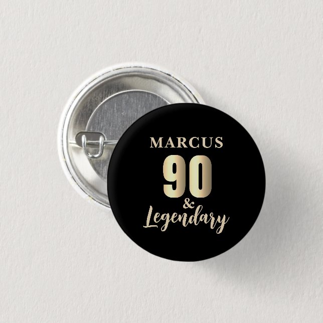90 & Legendärt Guld 90-årsdag Knapp (Framsida & baksida)