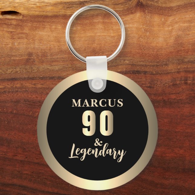 90 & Legendärt Guld 90-årsdag Nyckelring (Framsida)