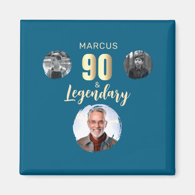 90 Legendary 3 Photos Gold 90th Birthday  Magnet (Framsidan)