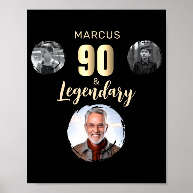 90 Legendary 3 Photos Gold 90th Birthday  Poster (Framsidan)
