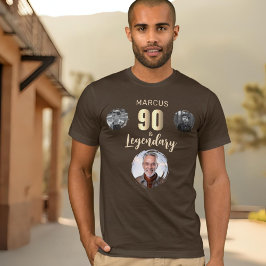 90 & Legendary 3 Photos Gold 90th Birthday T Shirt