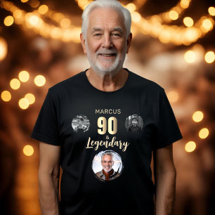 90 & Legendary 3 Photos Guld 90:e Birthday T Shirt