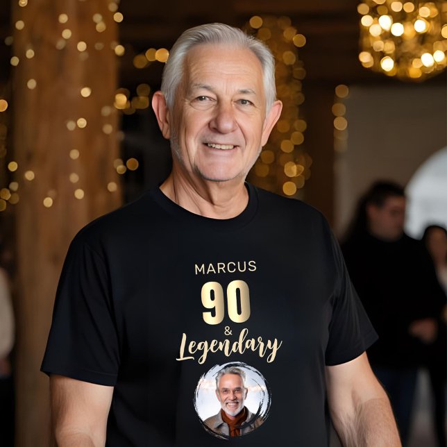 90 & Legendary Gold Photo 90th Birthday  T Shirt (Skapare uppladdad)