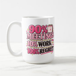 90% Möten 10% Arbete 100% Ånger Rosa 0,44 l Mugg