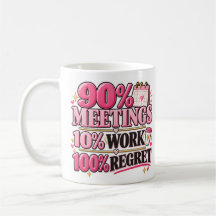 90% Möten 10% Arbete 100% Ånger Rosa 3,3 dl Mugg