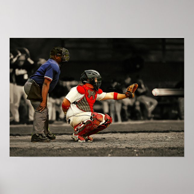90 MPH Baskebollkurs mot Catcher och Ump Poster (Framsidan)
