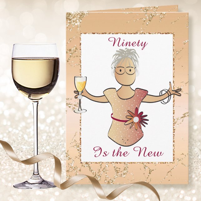 90 och Fabulous Birthday Classy Female Tecknad Kort (Skapare uppladdad)