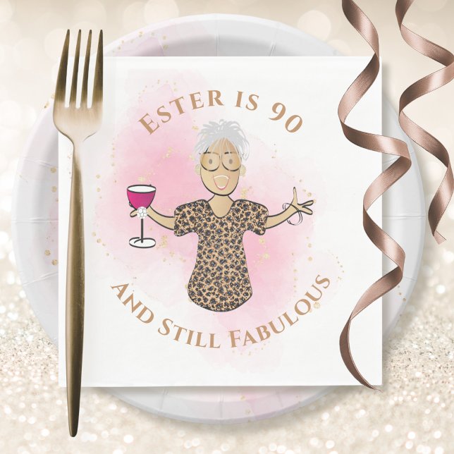 90 och Fabulous Ethnic Guld Rosa Roligt 90:e Birth Pappersservett (Skapare uppladdad)