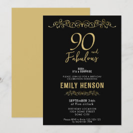 90 och Fabulous Guld Ornament 90:e Birthday Inbjudningar