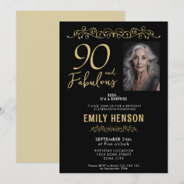 90 och Fabulous Guld Ornament 90:e Birthday Photo Inbjudningar