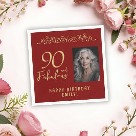 90 och Fabulous Guld Ornament 90:e Birthday Photo Pappersservett