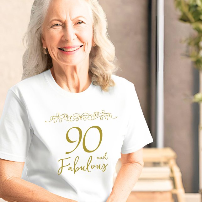 90 och Fabulous Guld Ornament 90:e Birthday T Shirt (Skapare uppladdad)