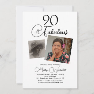 90 och fantastisk 90-års födelsedag Svart Skript F Inbjudningar