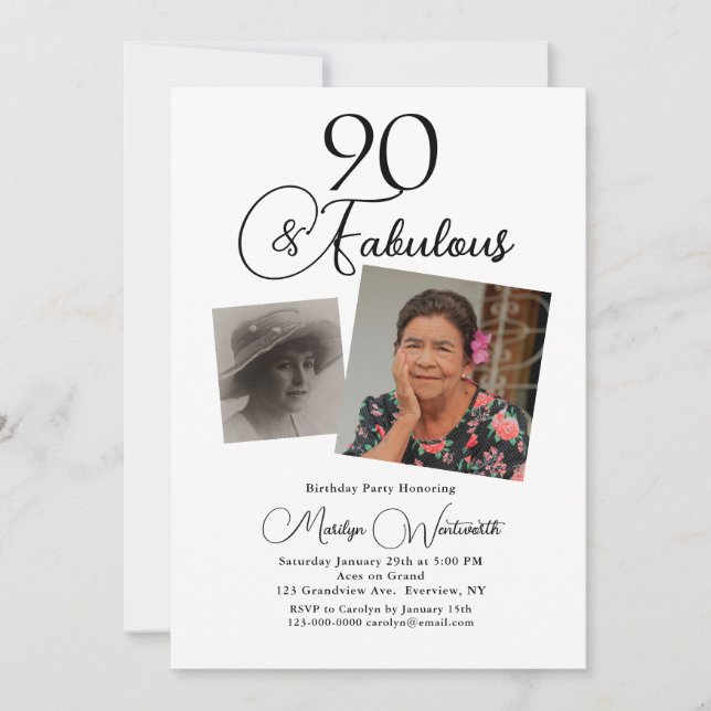 90 och fantastisk 90-års födelsedag Svart Skript F Inbjudningar (Framsida)
