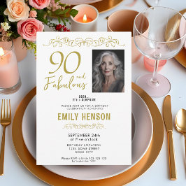 90 och fantastisk gul ornament 90-års födelsedagsf inbjudningar