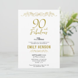 90 och fantastisk gul ornament 90-årsdag inbjudningar