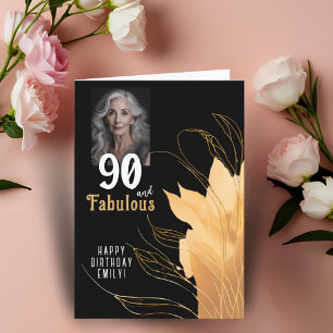 90 och fantastisk guldbladig 90-års födelsedagsfot kort