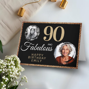 90 och fantastisk guldglitter 2 foto 90-årsdag kort