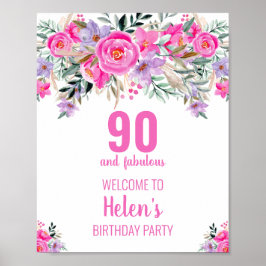 90 och fantastisk rosa elegant födelsedagsfest poster
