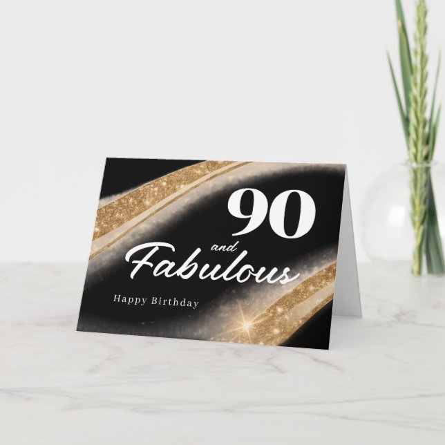 90 och fantastisk svart guld 90-årsdag kort (Framsida)