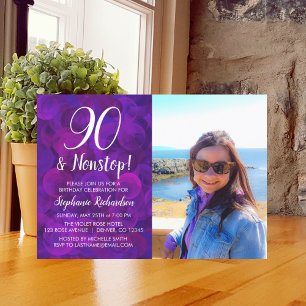 90 och Lila av icke-stop-Elegant Foto Birthday Inbjudningar