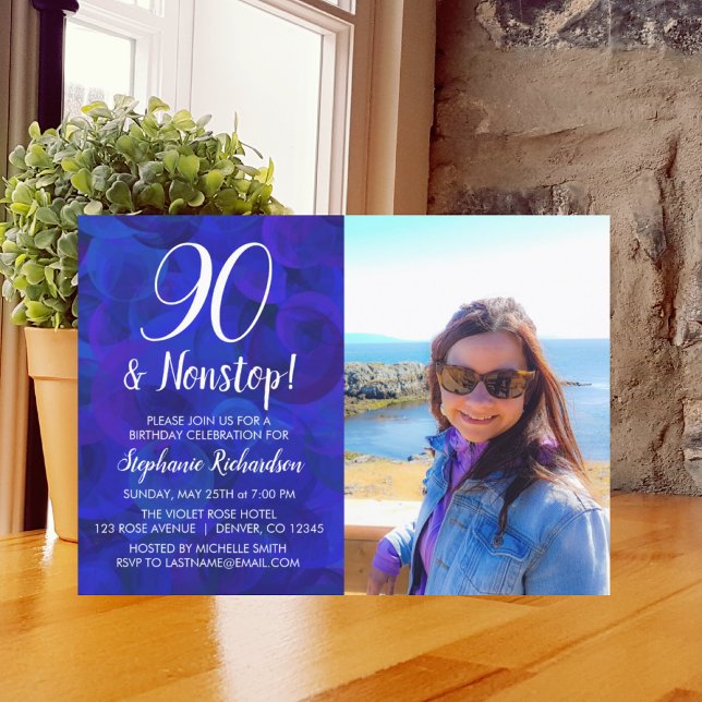 90 och Royal utan stopp Blue Photo Birthday Inbjudningar (Skapare uppladdad)