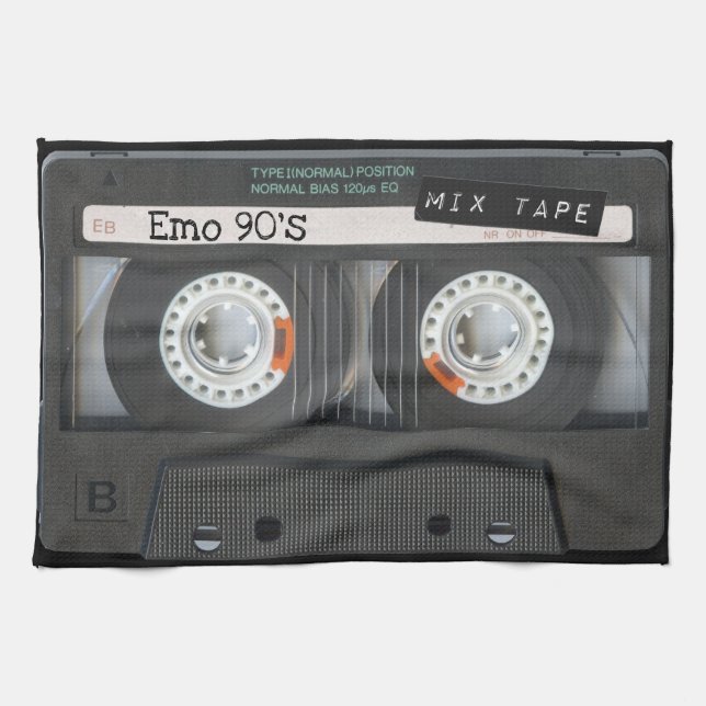90:s Emo Cassette-band, svart blandband Kökshandduk (Horisontell)