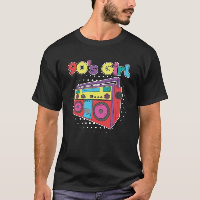 90 s Girl Cassette Tape Player Boombox Radio T Shirt (Framsida)
