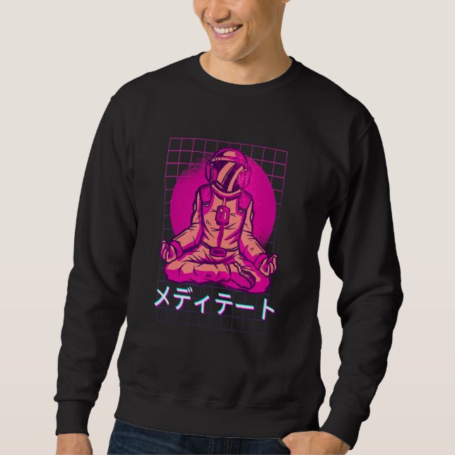 90:s Retro Japansk aporwave Aesthetic Astronaut Lång Ärmad Tröja (Framsida)