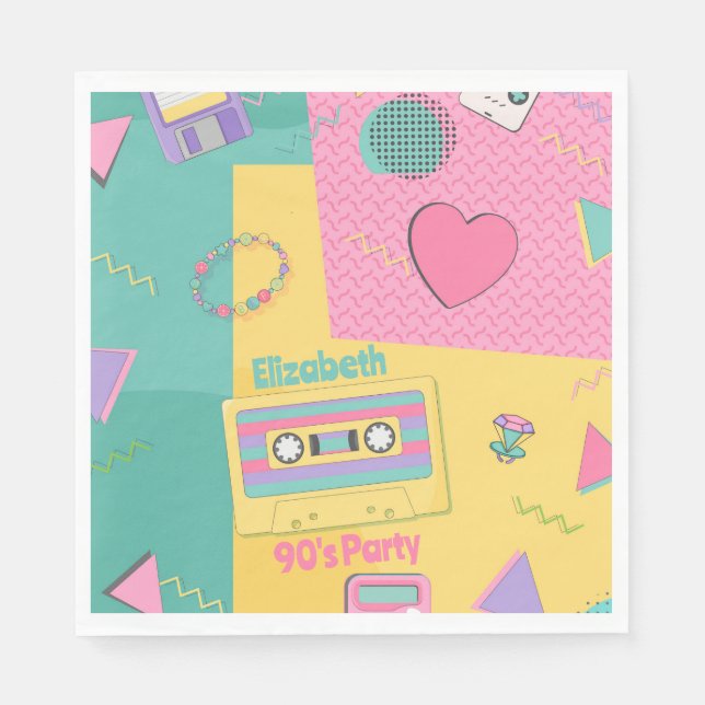 90:s temainriktade Födelsedagsfest Napkins Pappersservett (Framsidan)