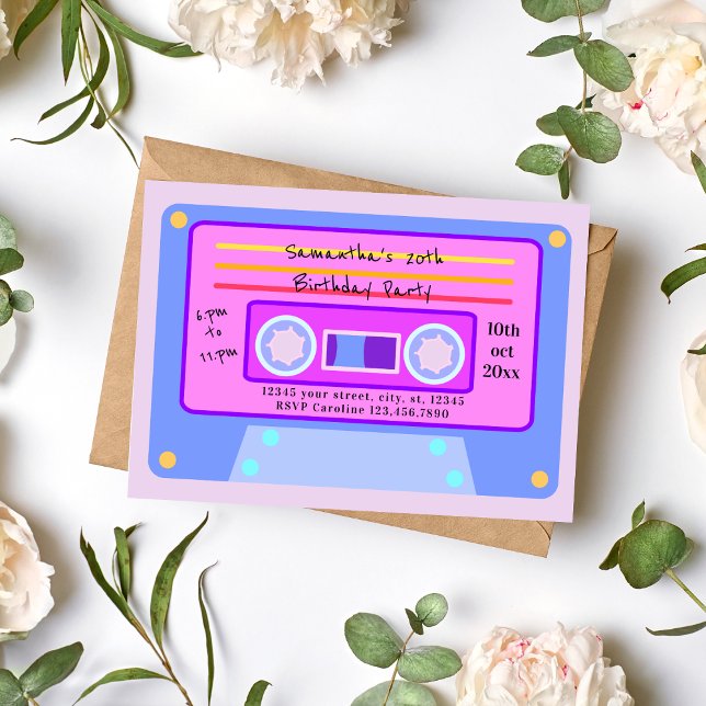 90:s Vaporwave Pastel Cassette-Födelsedagsfest Inbjudningar (Skapare uppladdad)